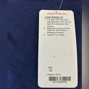 Lululemon 10 Love Scoop Neck Top Long Sleeve Blue Womens NWT
